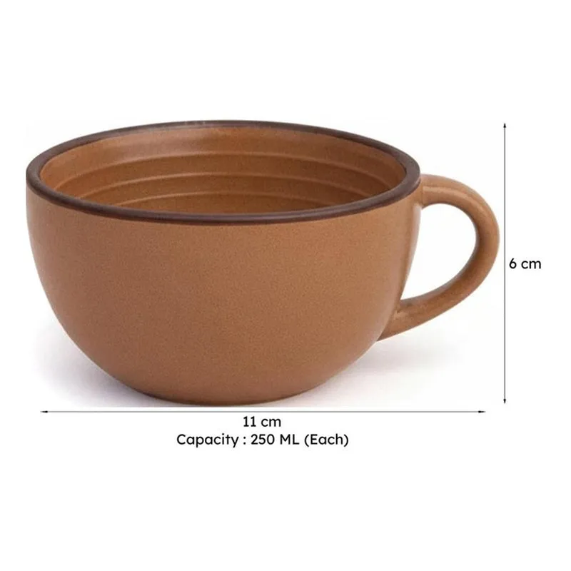 Cuddle Ceramic Tea Cup (250 mL Each),Dark Brown) - Set Of Six media 8