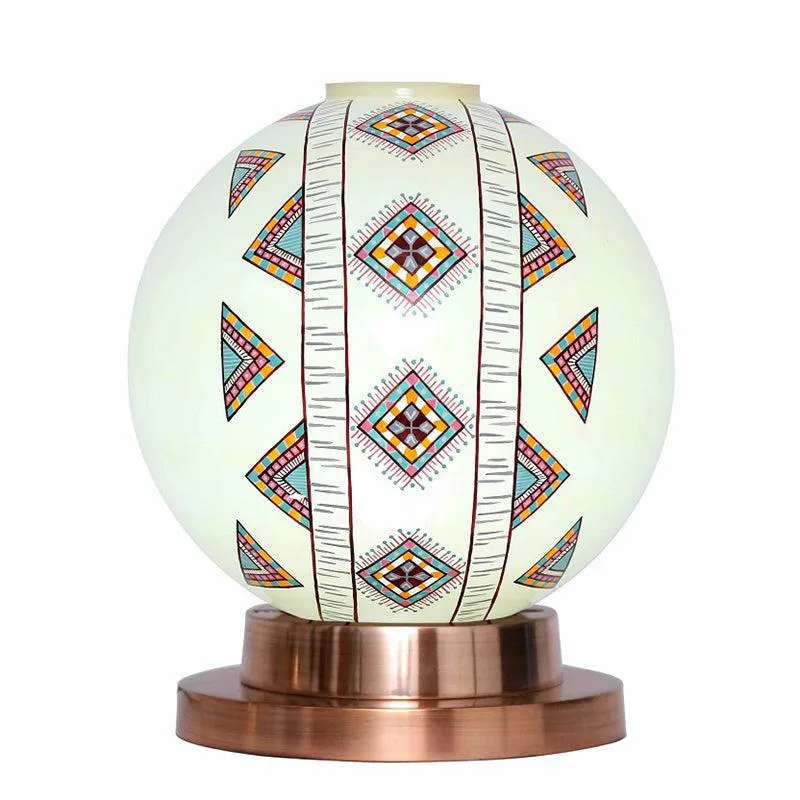 Boho Blaze Hand Painted Copper & Glass Moon Table Lamp - Multicolor media 4