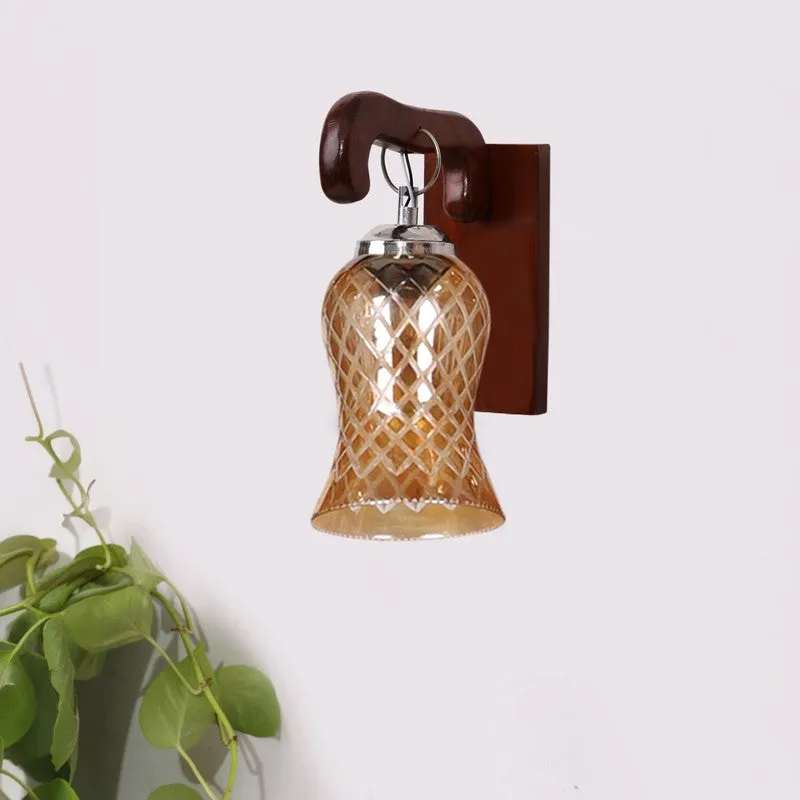 Honey Glow Arch Walnut-Amber Glass Wall Lamp media 3