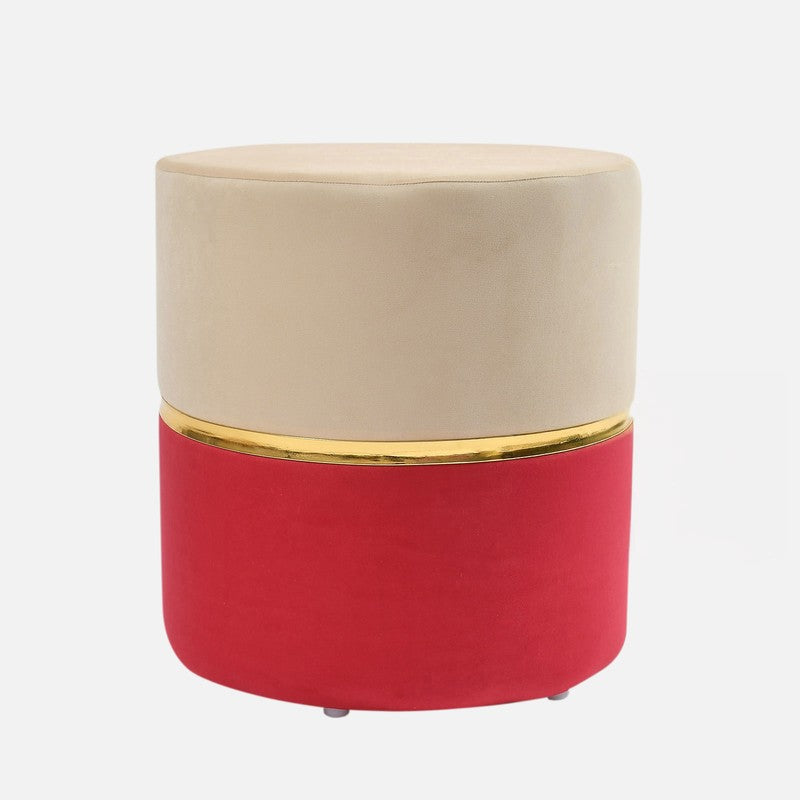 Dualtone Solid Velvet Pouffe - Beige & Red media 3
