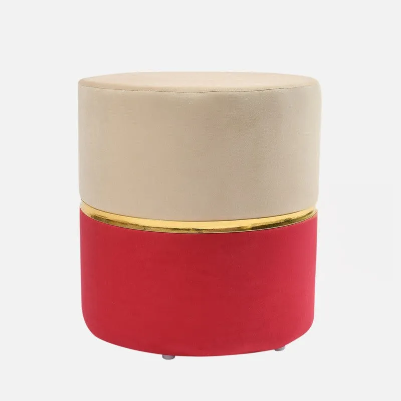 Dualtone Solid Velvet Pouffe - Beige & Red media 3