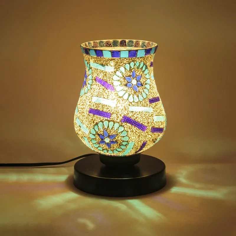 Glowburn Mosaic Glass Table Lamp With Wooden Base - Multicolor media 5