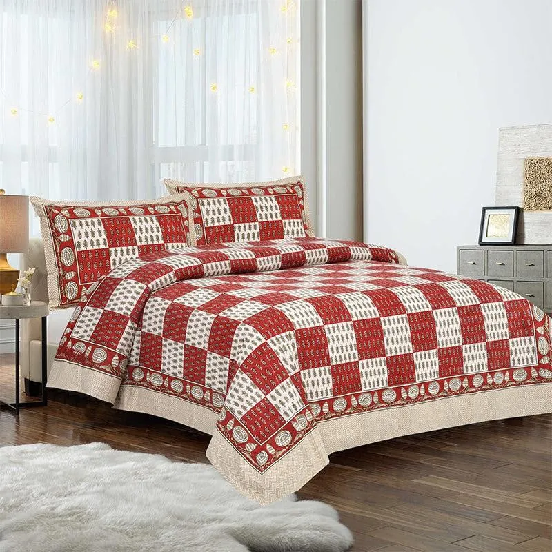 Kumuda Printed Cotton Bedsheet (Red) - 160 TC media 1