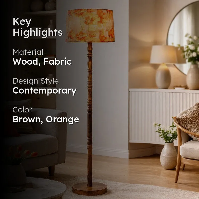 Botanical Charm Wooden Floor Lamp - Brown & Orange media 2