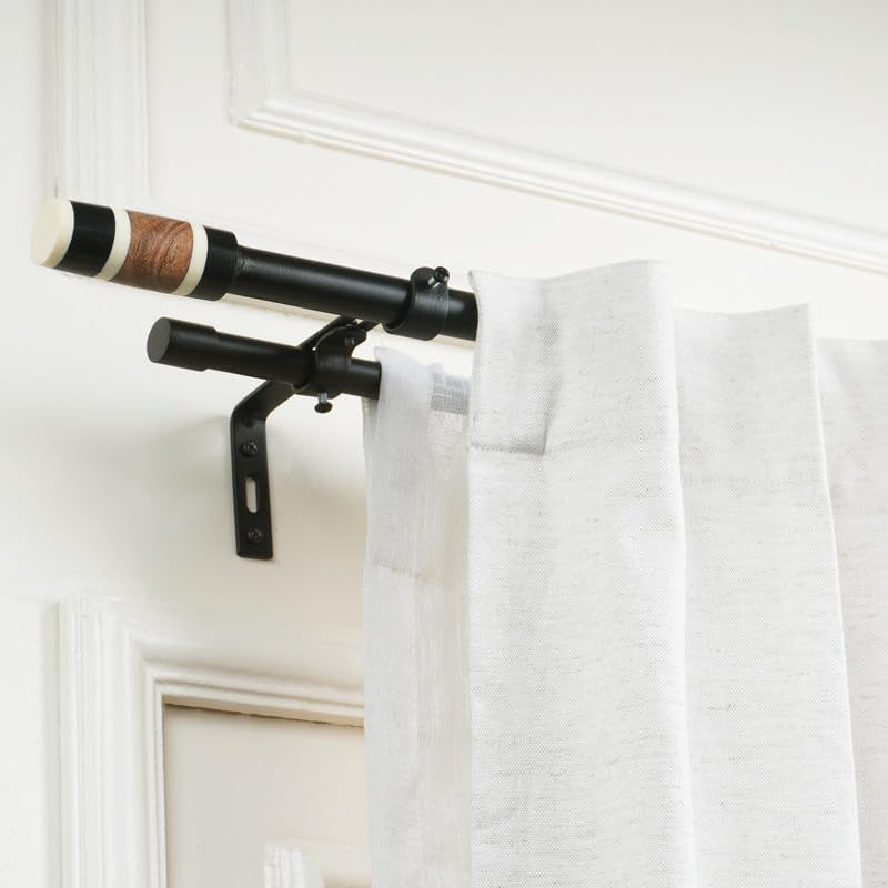 Arbora Duo Extendable 1" Double Curtain Rod With Round Finial & Brackets media 3