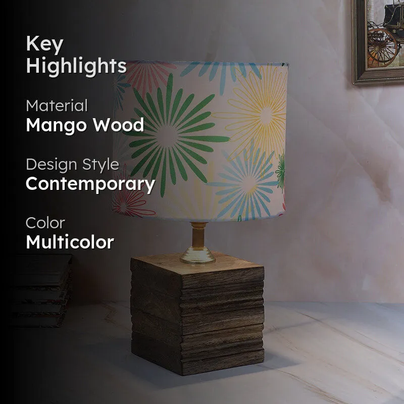 Hikari Cube Printed Mango Wood Table Lamp - Multicolor media 2