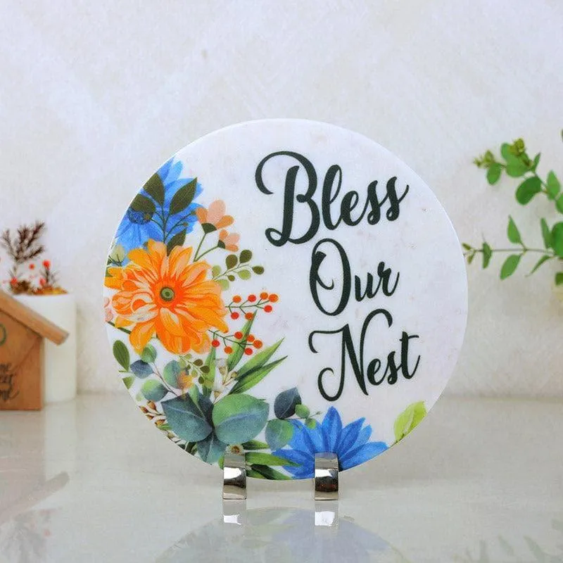 Bless Our Nest Floral Printed Marble Showpiece Table Accent media 1