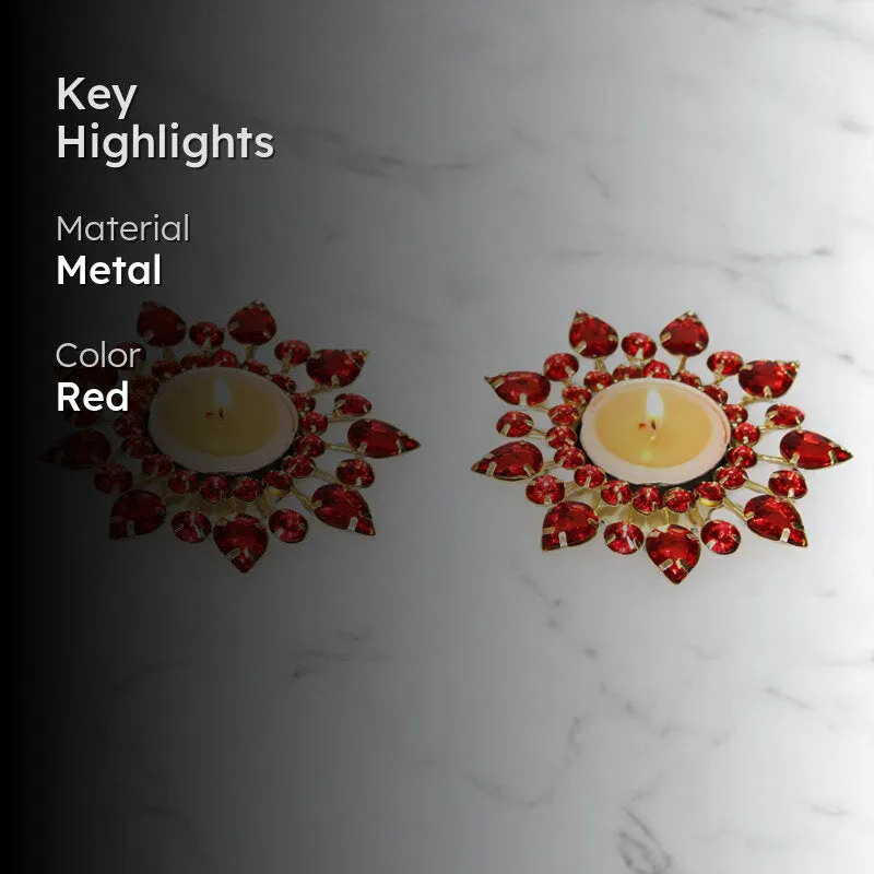 Tajra Ornate Tea Light Holder (Red) - Set Of Two media 2