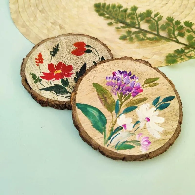 Medusa Flora Handpainted Coaster -  Set Of Two media 1