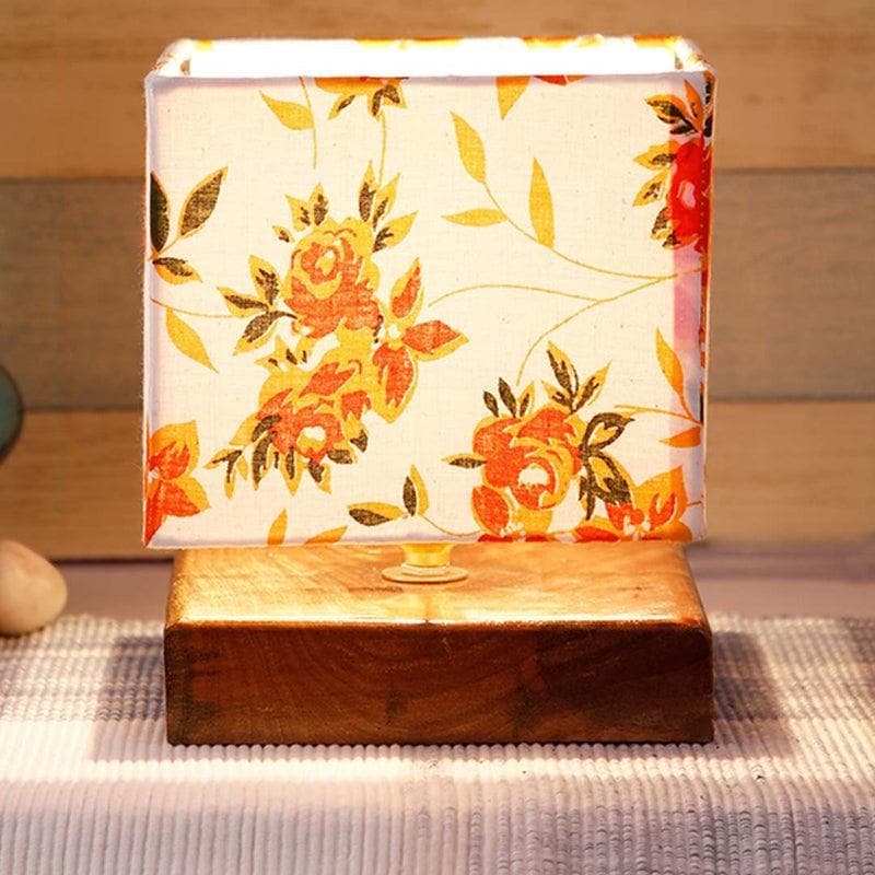 Orange Poppy Square Fabric Table Lamp - Multicolor