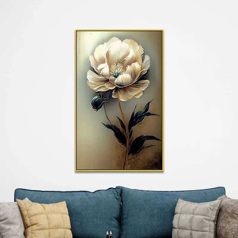 The Ivory Veil Floral Canvas Wall Painting With Frame - Gold media 5