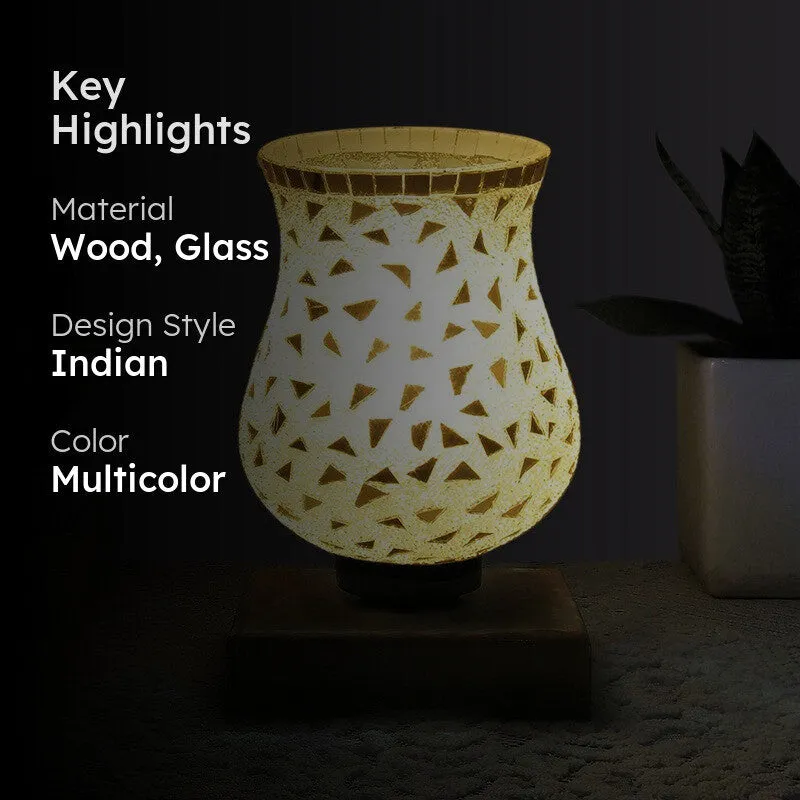 Lumora Mosaic Glass Table Lamp With Wooden Base - Multicolor media 2