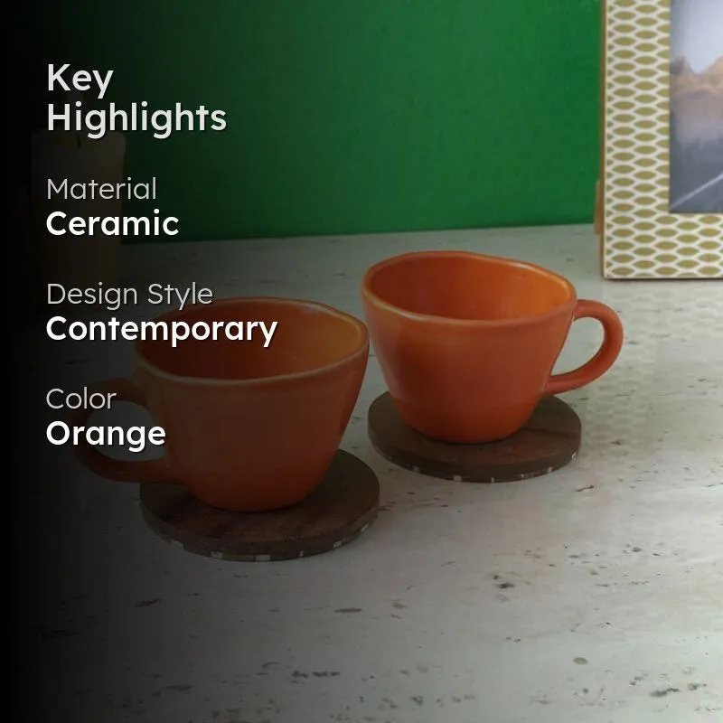 Vance Ceramic Coffee Mug (250 mL/Orange) - Set of Two media 2
