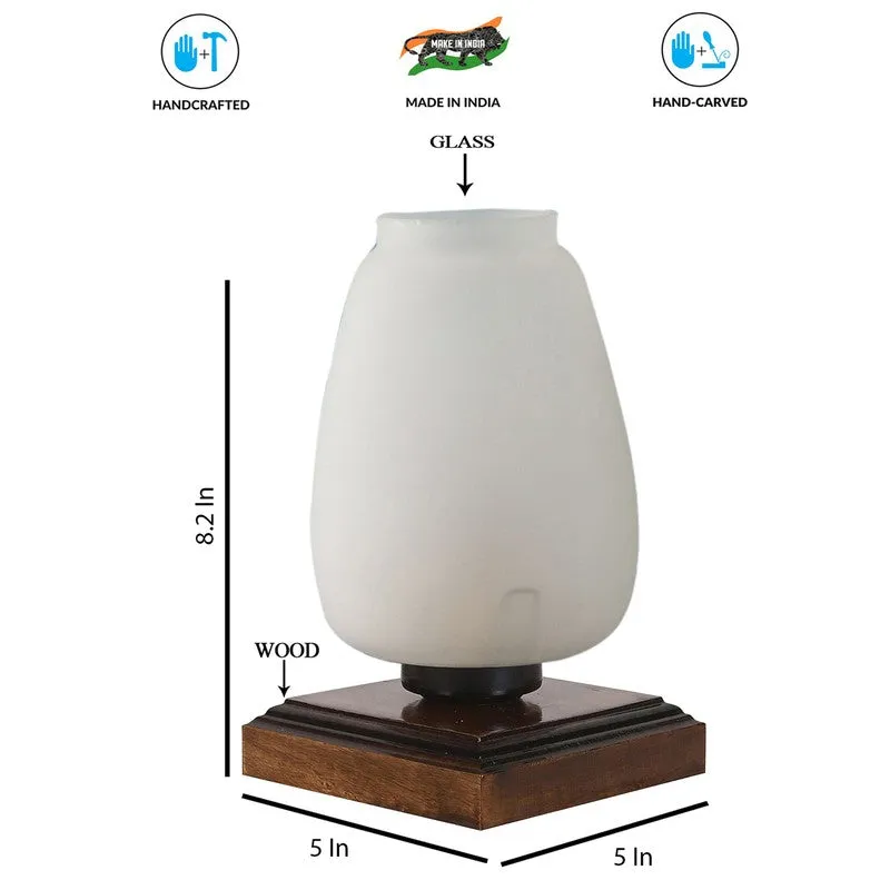 Auriora Glass Table Lamp With Wooden Base - White media 9