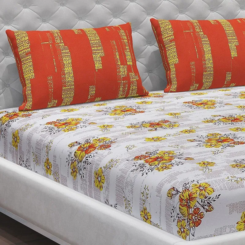 Monte Carlo Petal Story Cotton Bedsheet (White,Orange) - 104 TC media 5