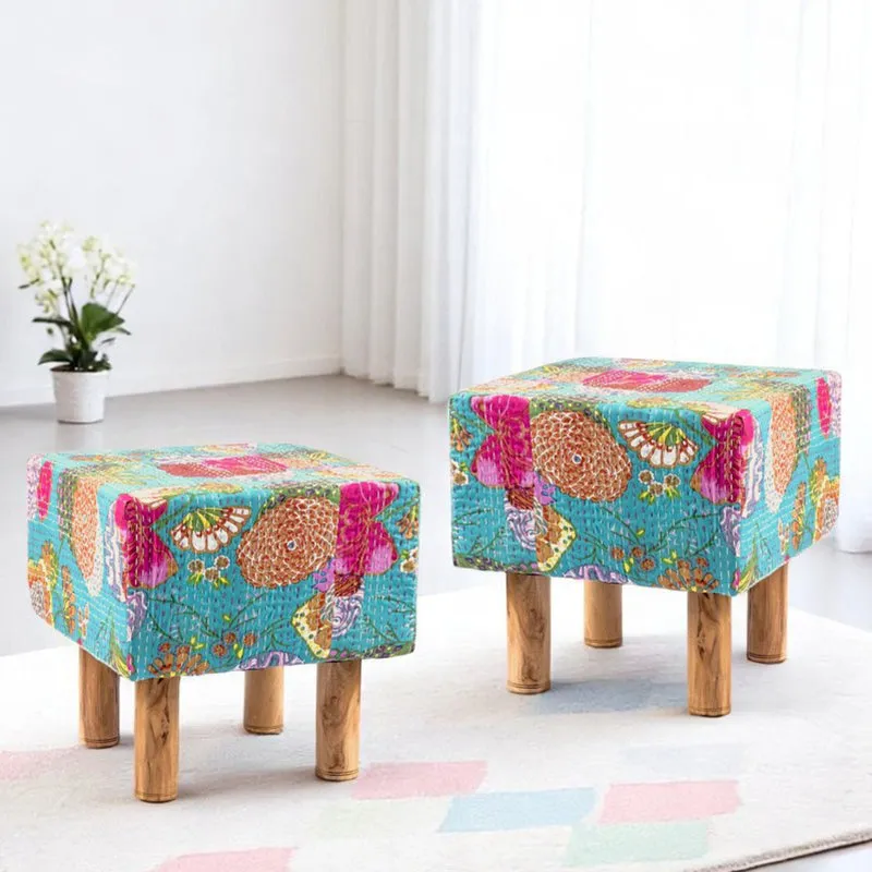 Rrixon Acacia Wooden Ottomans (Multicolor) - Set Of Two media 1