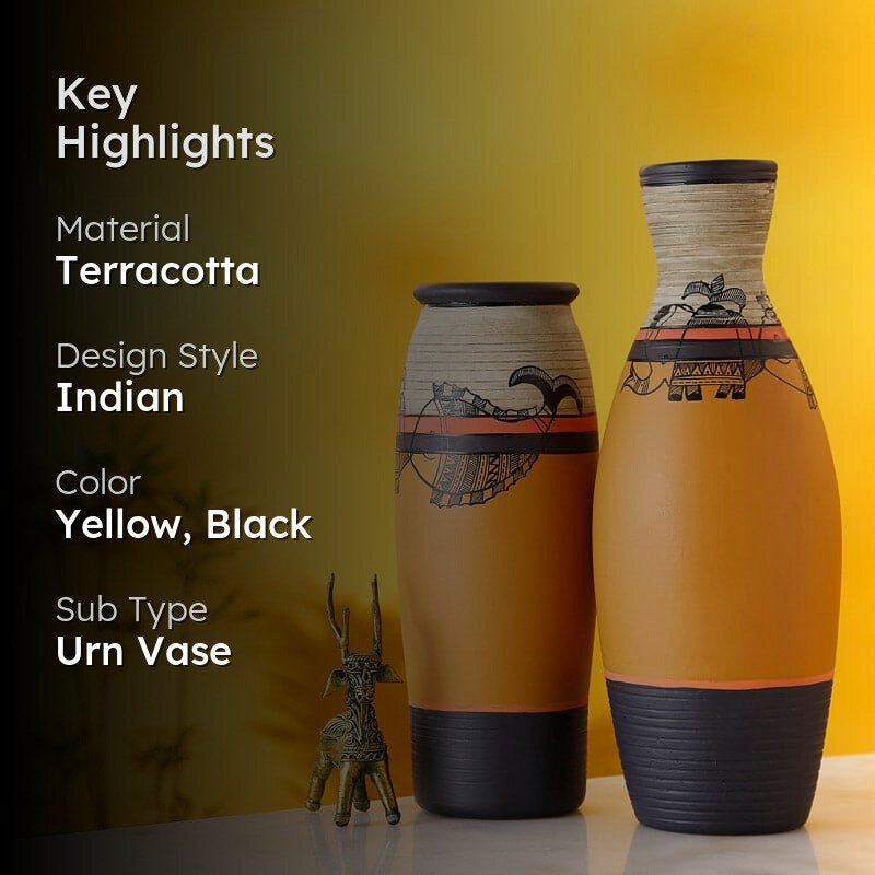 Banhi Tribal Terracotta Vase - Set Of Two media 2