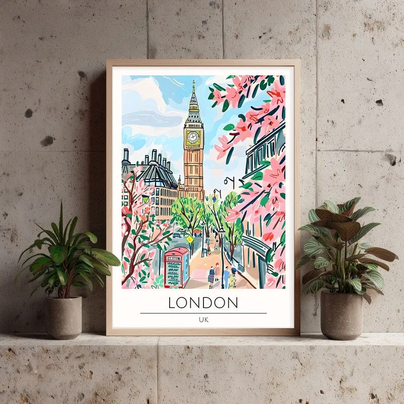 Vintage London Framed Canvas Archival Canvas Wall Painting - Natural Brown Frame media 3