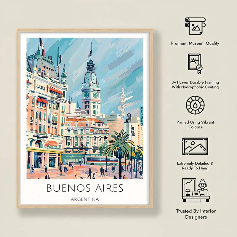 Vintage Buenos Aires Framed Canvas Archival Canvas Wall Painting - Natural Brown Frame media 8