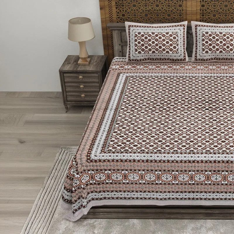 Styleo Cotton Bedsheet (Brown,White) - 240 TC media 3