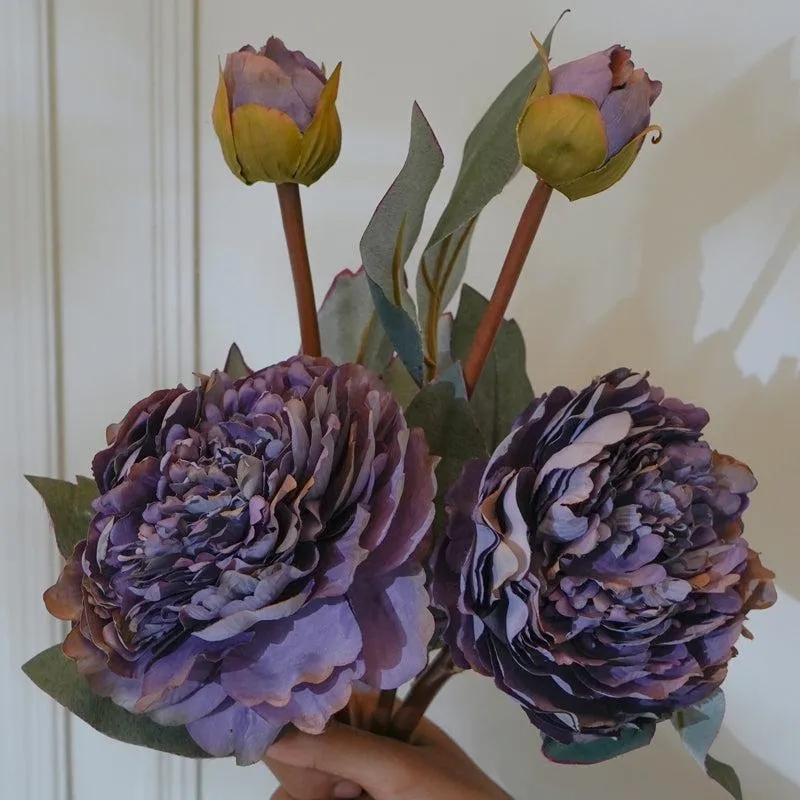Faux Purple Autumn Peony Flower Stick (22 CM) - Set Of Two media 4
