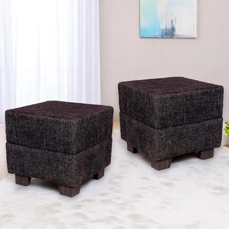 Krixon Pine Wood Pouffe (Black) - Set Of Two media 1