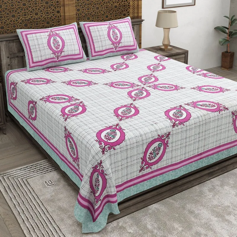 Royalza Cotton Bedsheet (Pink,Blue) - 240 TC media 1