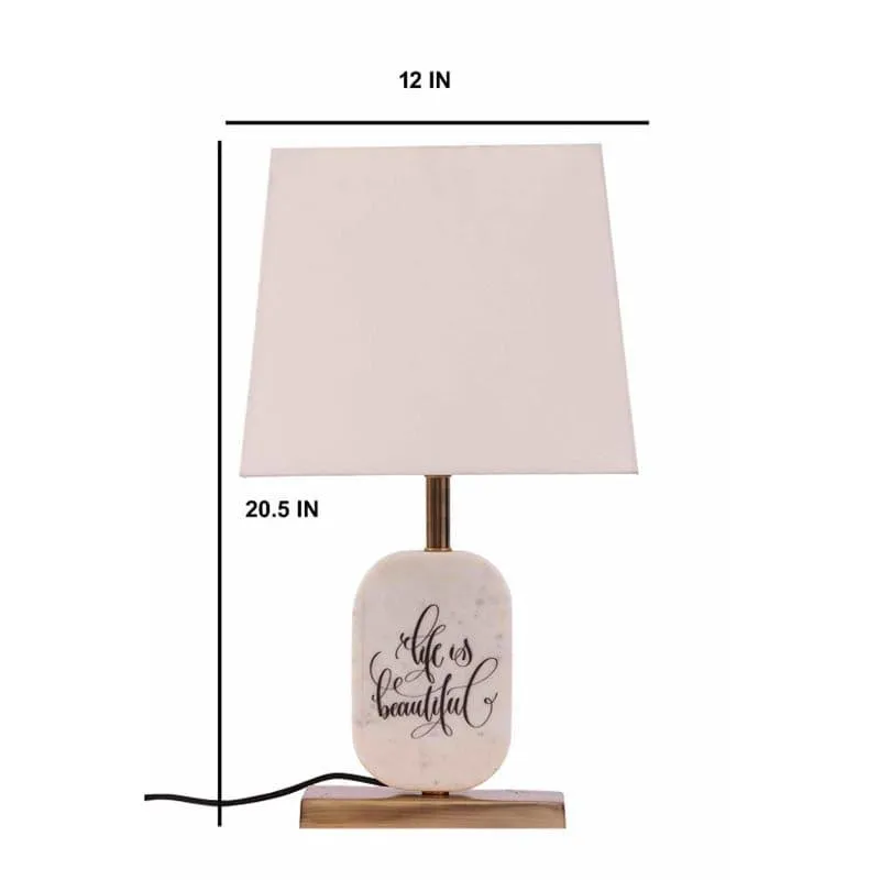 Life Light Printed Marble & Brass Base Fabric Table Lamp - White media 4