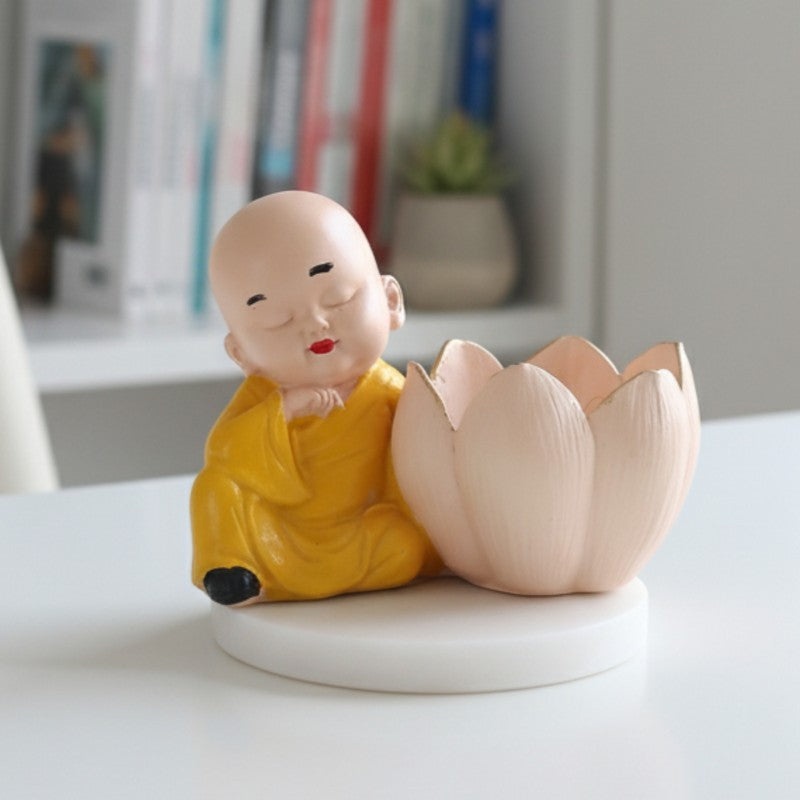 Buddha Monk Lotus Resin Tea Light Candle Holder - Yellow media 4