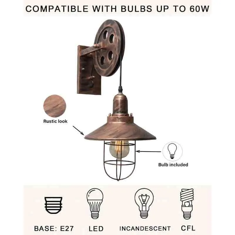 Vintage Pulley Metal Wall Lamp media 5