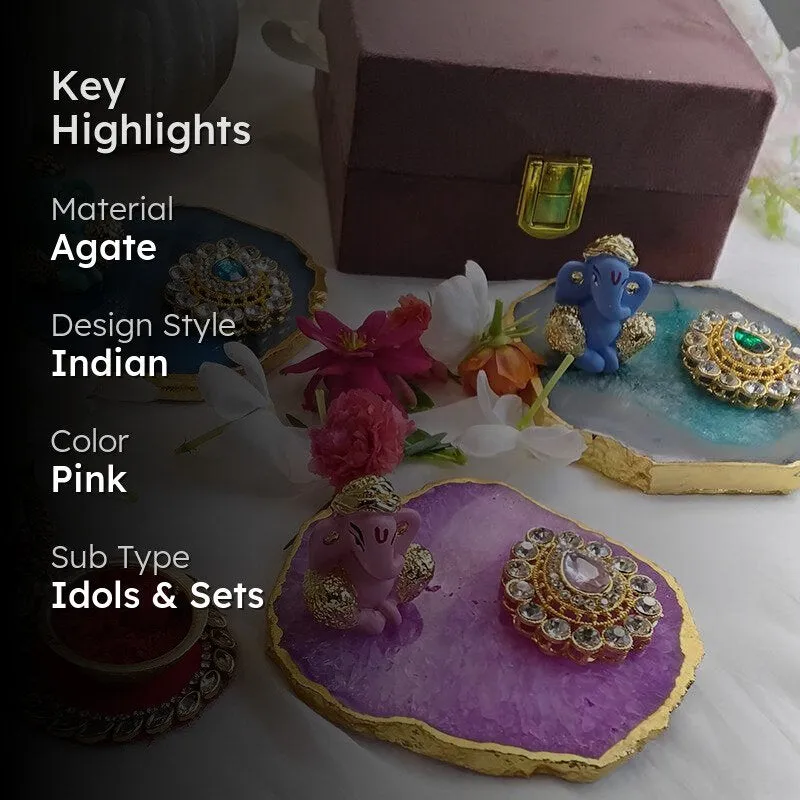 Ganpathi Festive Agate Showpiece - Pink media 2