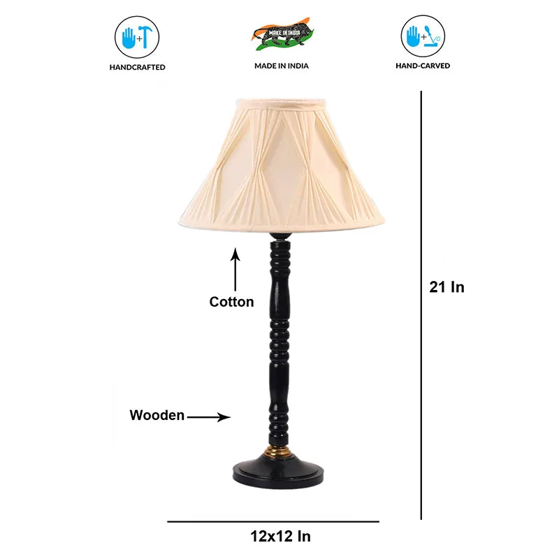 Loft Style Table Lamp With Carved Wooden Base - White,Black media 4