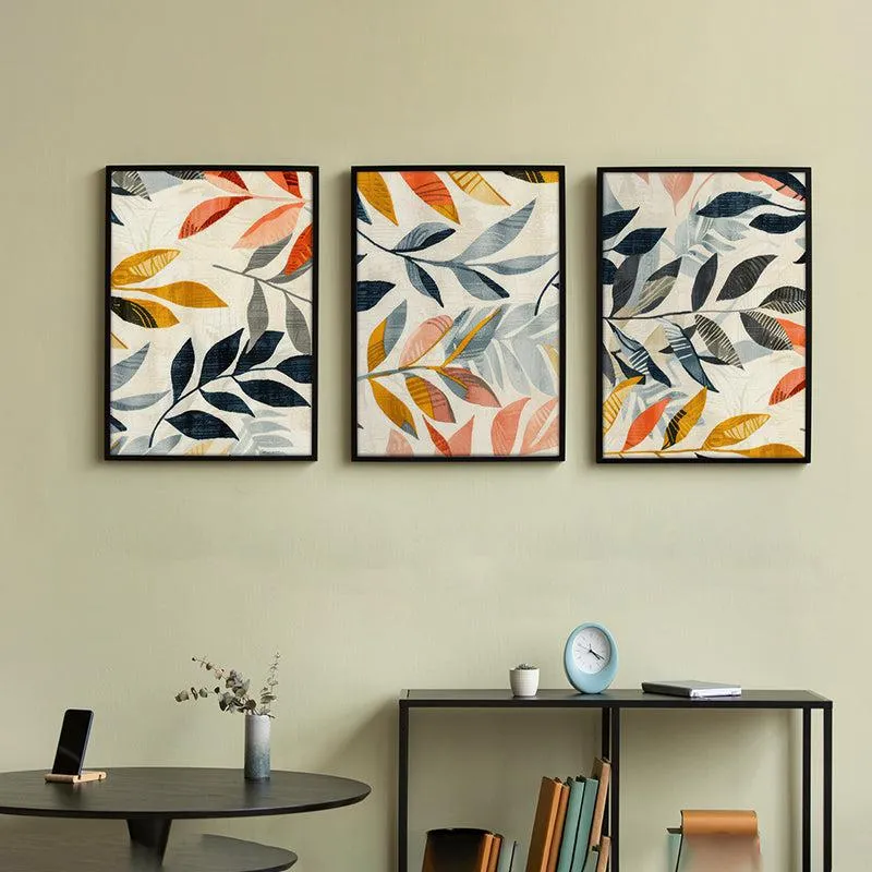 Sun-Kissed Leaves Wall Art With Frame - Set Of Three media 4