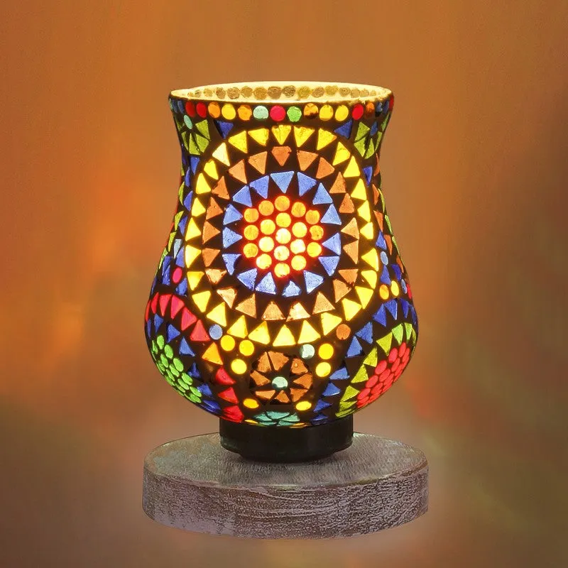 Warmelle Mosaic Glass Table Lamp With Wooden Base - Multicolor media 7