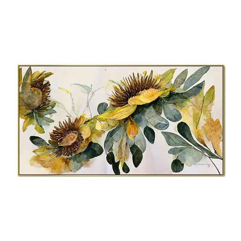 Ochre Autumn SunFlowers Floral Canvas Wall Painting With Frame - Gold media 5