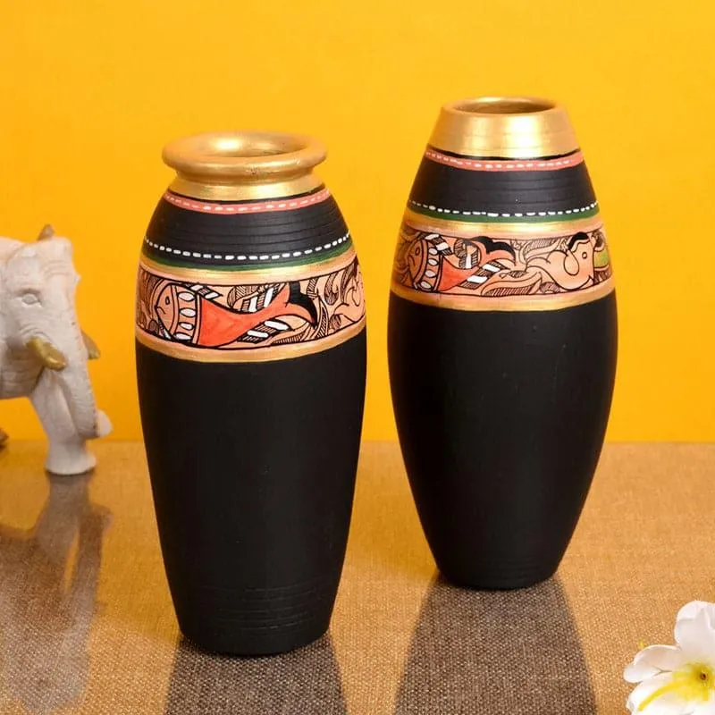Anadya Tribal Terracotta Vase - Set Of Two media 1