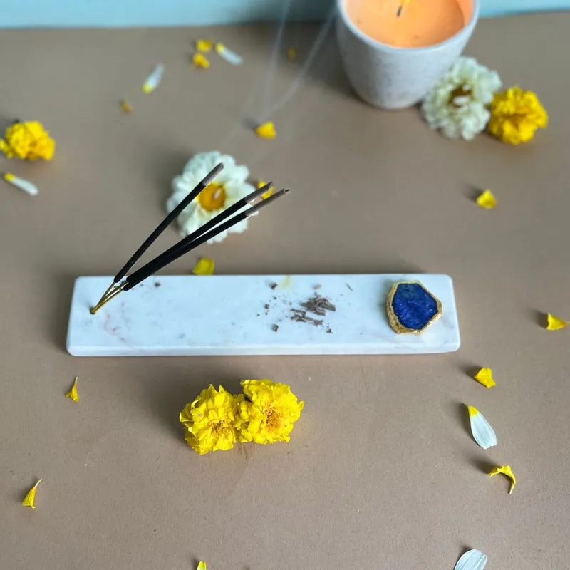 Nima Marble Incense Holder With Agate Plating - Dark Blue media 5
