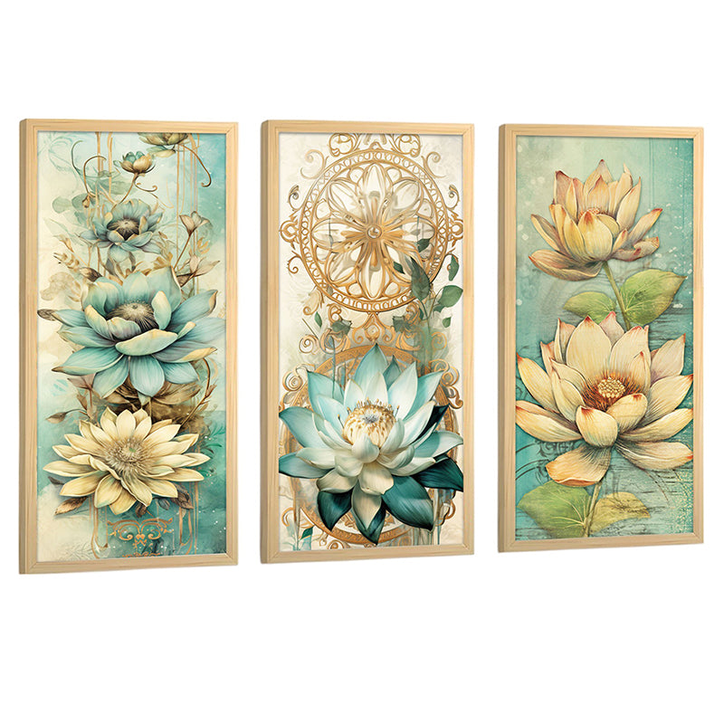Blues Of Lotus Wooden Framed Wall Art - Set Of Three media 5