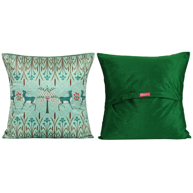 India Circus Symmetric Stag Printed Velvet Cushion Cover - Set Of Five media 4