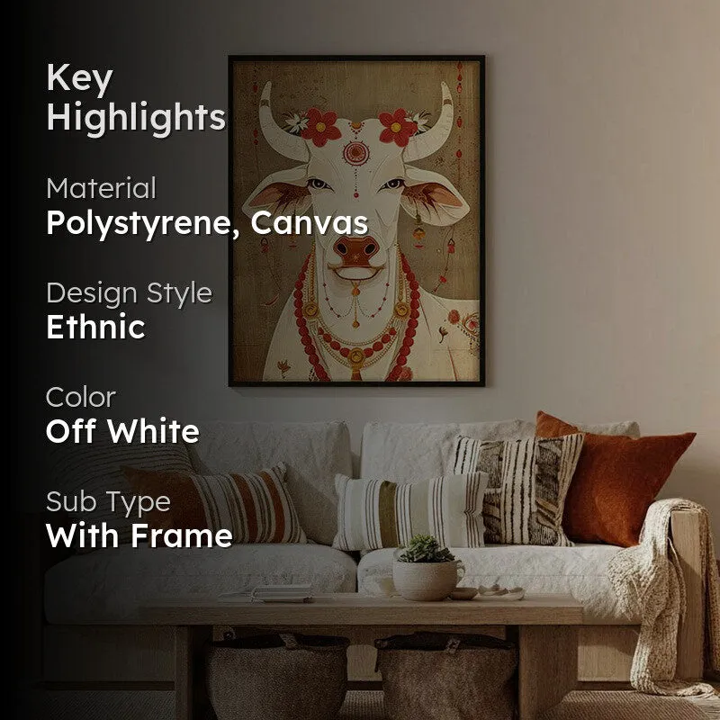 Sacred Cow Folk Art Canvas Wall Painting With Black Frame media 2