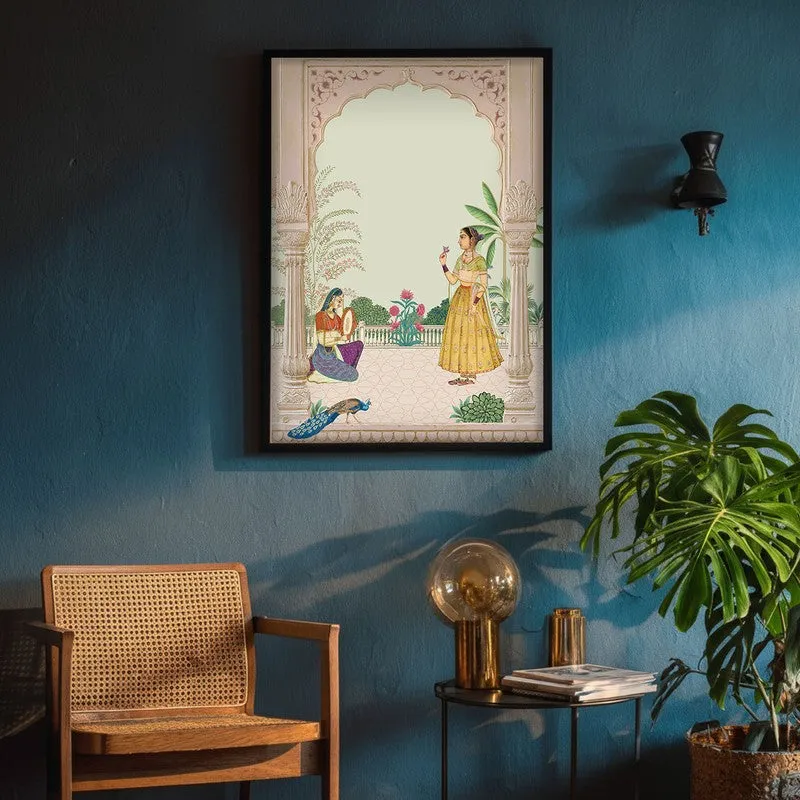 Graceful Sultana Framed Mughal Canvas Wall Painting media 4