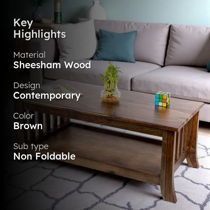 Bravon Sheesham Wooden Center Table - Light Brown media 2