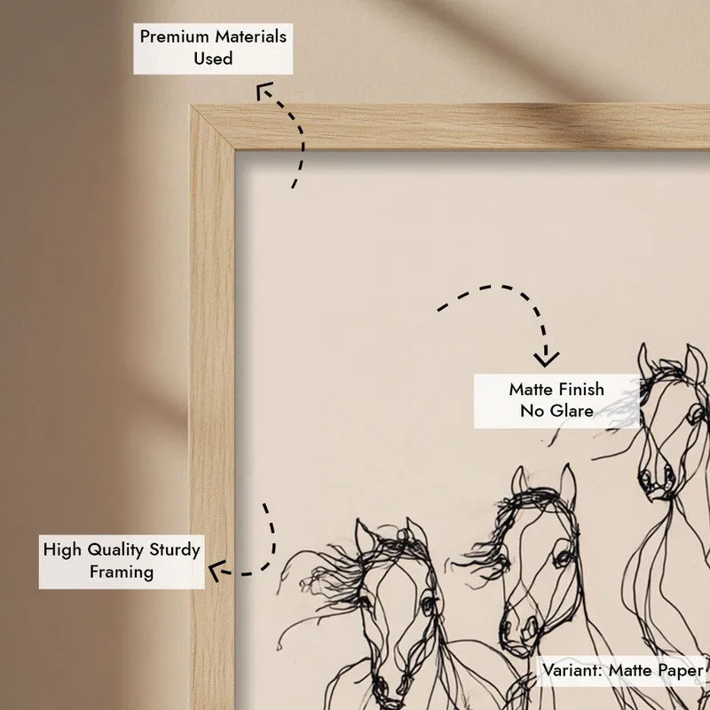 Graceful Horse Lines Wall Painting With Brown Frame media 9