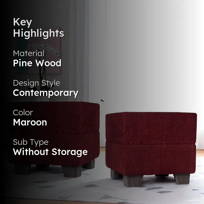 Krixon Pine Wood Pouffe (Maroon) - Set Of Two media 2
