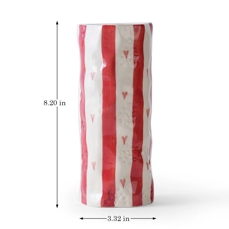 Monoline Stripe Tall Ceramic Vase - Red media 8