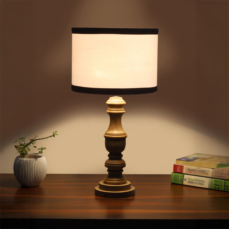 Cotin I Stripe Carve Wooden Table Lamp - White,Brown