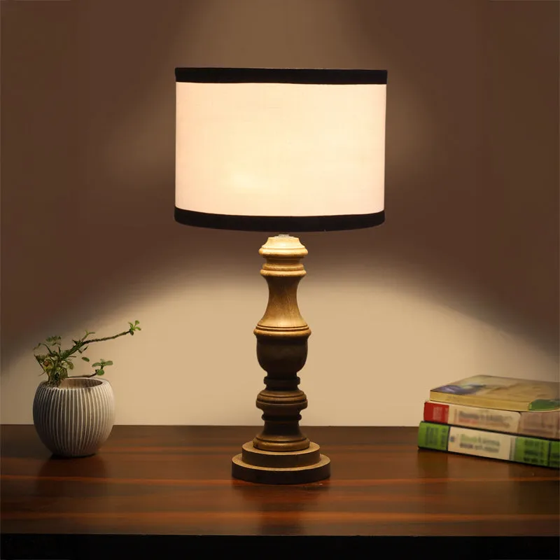 Cotin I Stripe Carve Wooden Table Lamp - White,Brown media 1