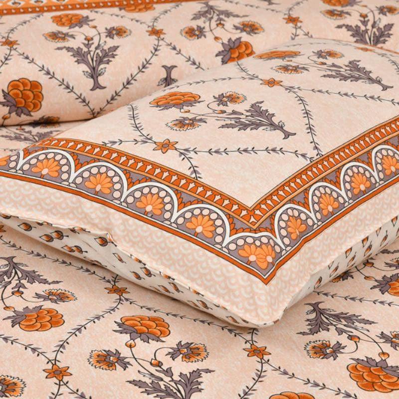 Mughal Jaali Printed Cotton Bedsheet (Orange,Beige) - 120 TC media 3