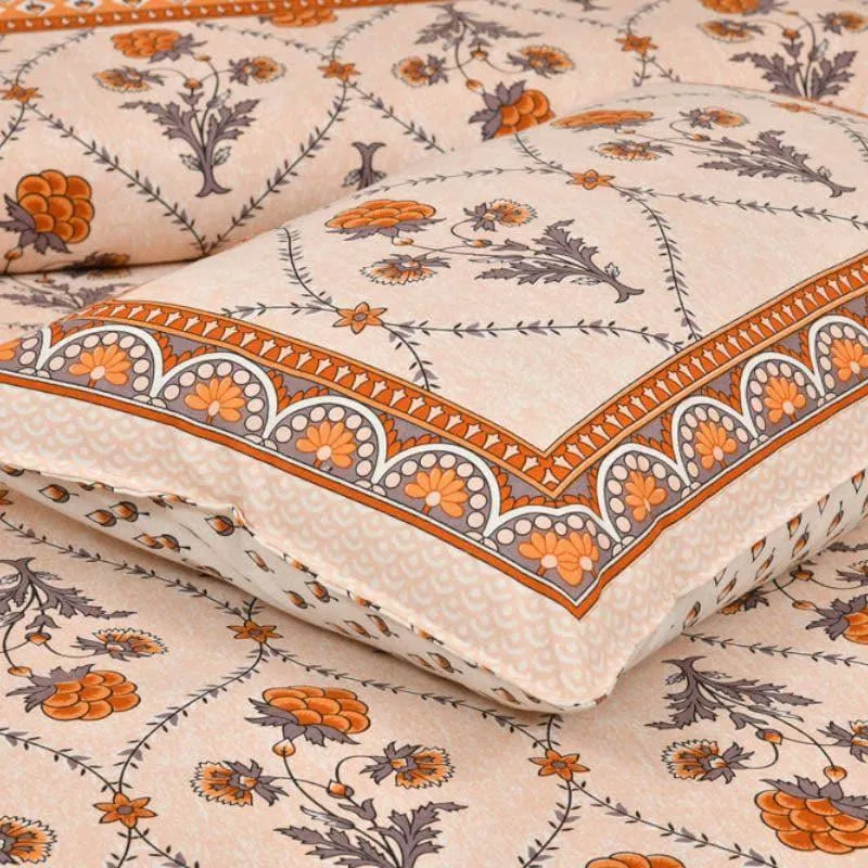 Mughal Jaali Printed Cotton Bedsheet (Orange,Beige) - 120 TC media 3