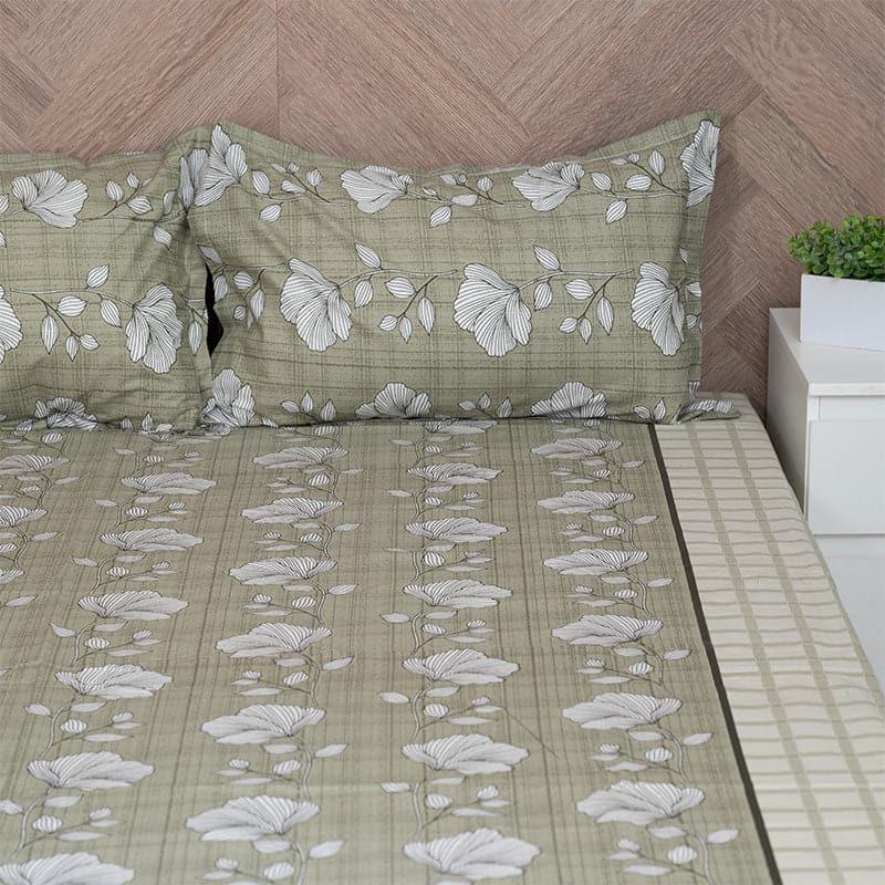 Manora Floral Cotton Bedsheet (Olive Green) - 144 TC media 4